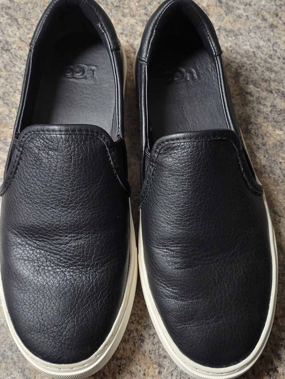 UGG Women’s Black Leather Slip-On Loafers with Cream Sole